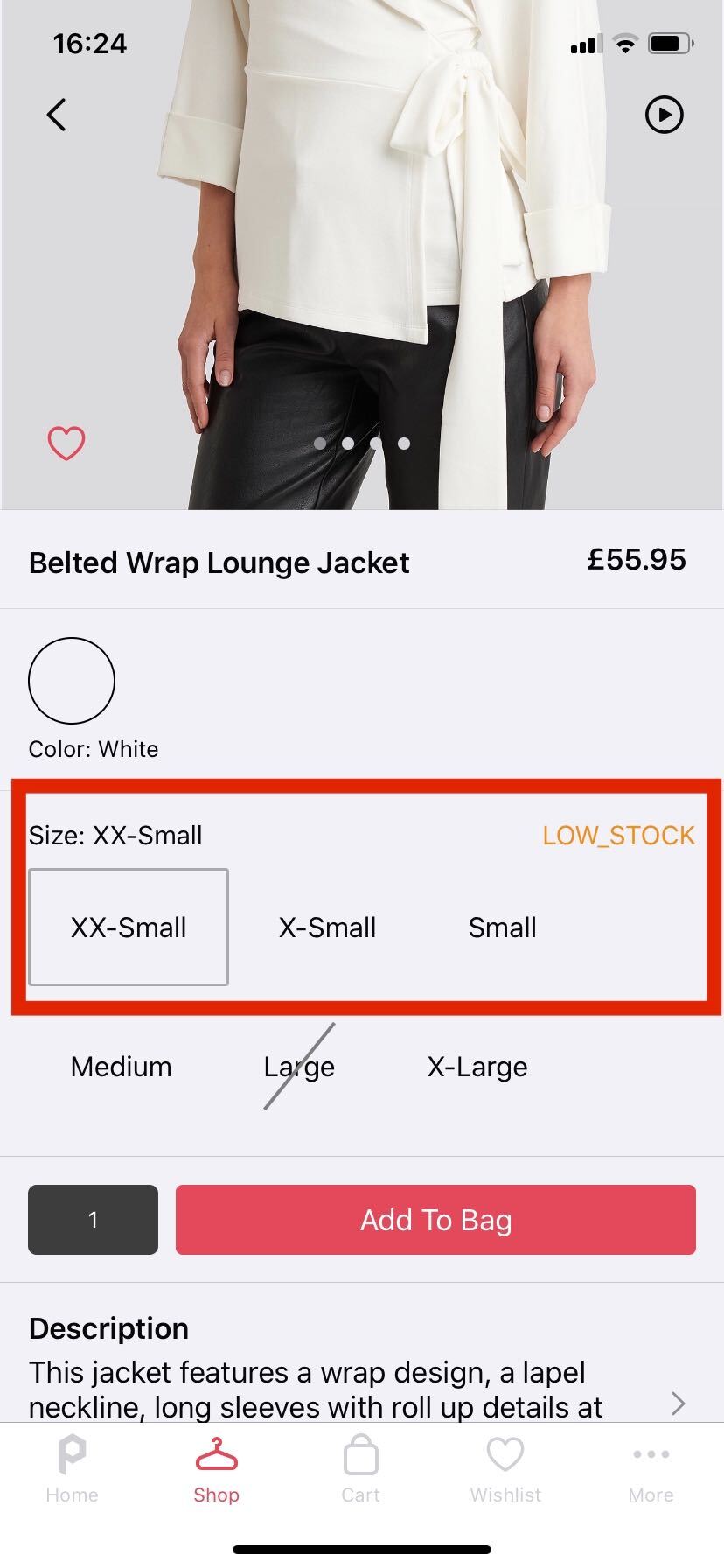 Low on Stock alert in App.
